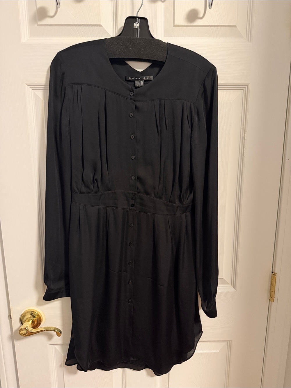 Theyskens' Theory Black Long-Sleeve Button-Front Dress